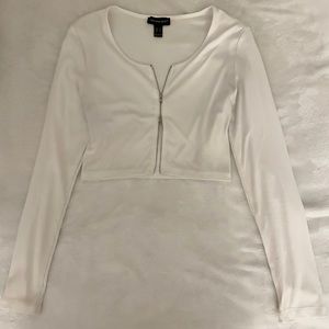White Zip-Up Long-Sleeve Crop Top